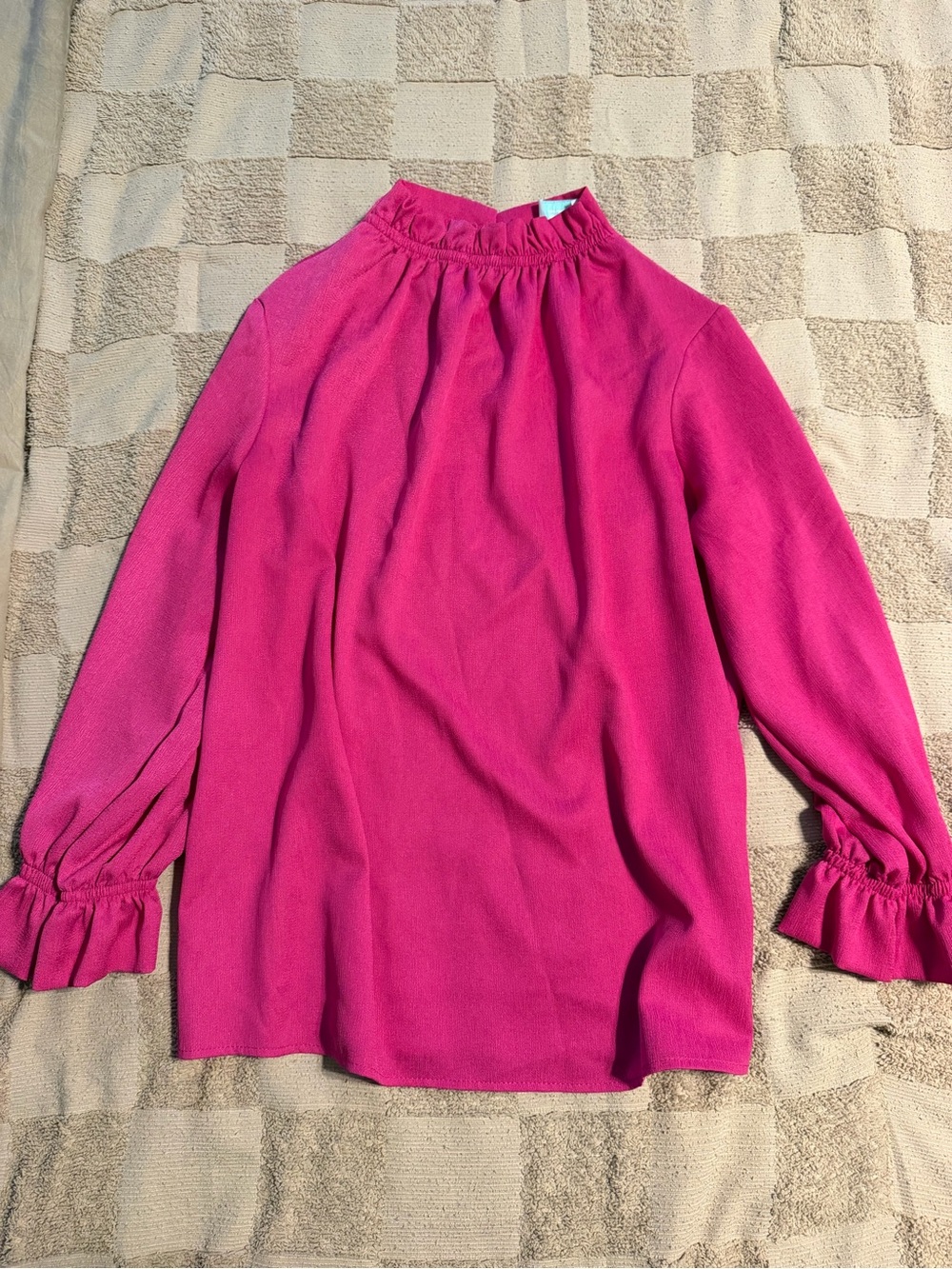 Women's Ruffled Mock Neck Blouse in Fuchsia